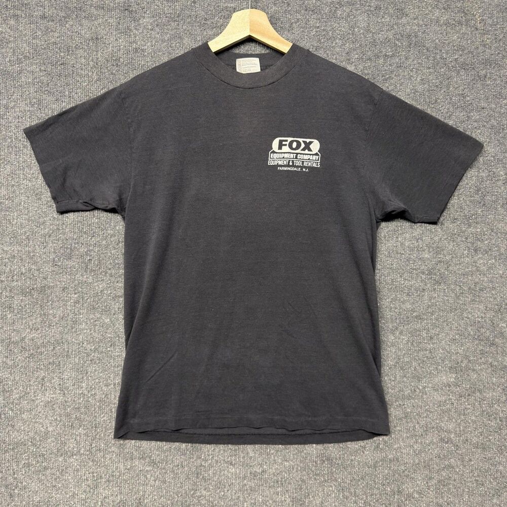 Vintage Hanes Fox News Equipment Company Graphic Shirt Mens L Gray NJ USA 80s